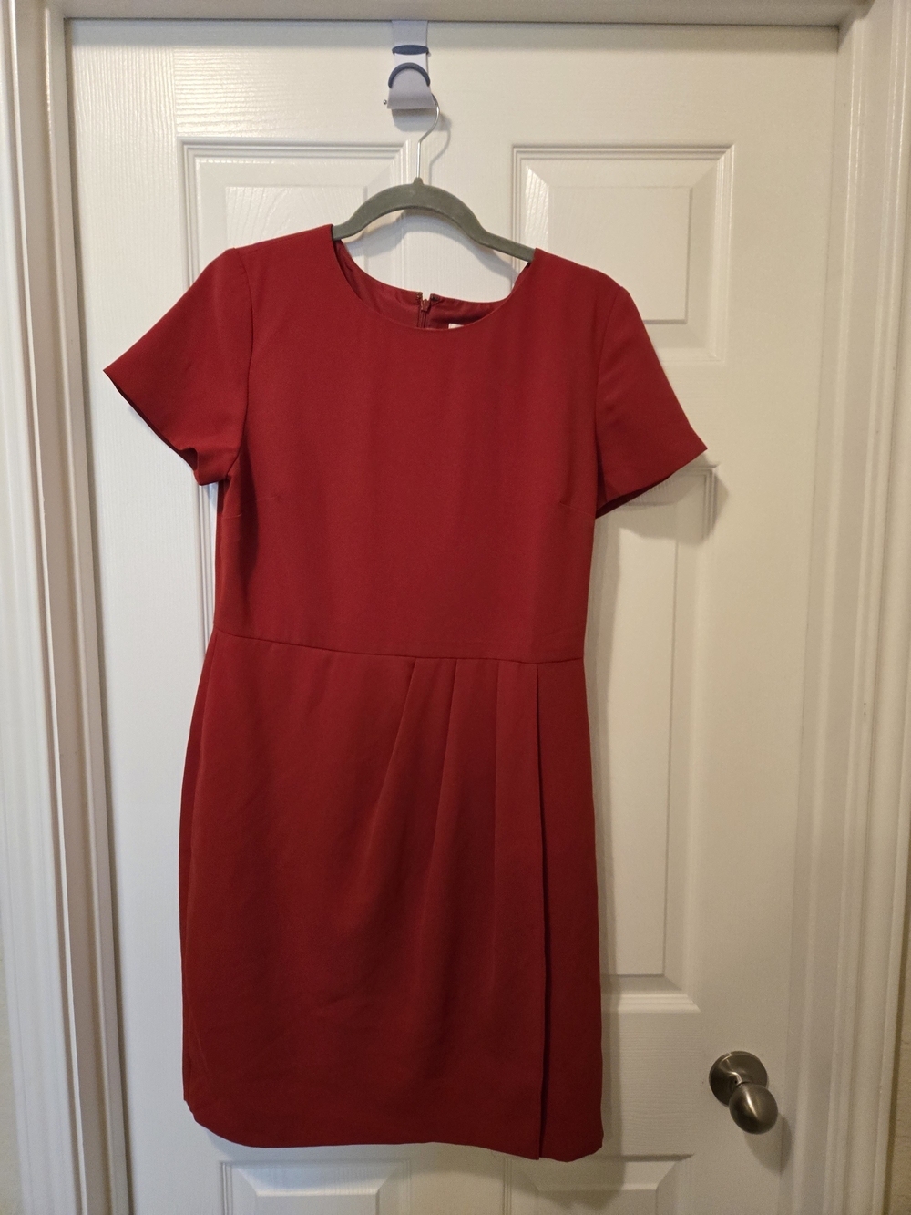LOFT Red Short-Sleeve Midi Shift Dress